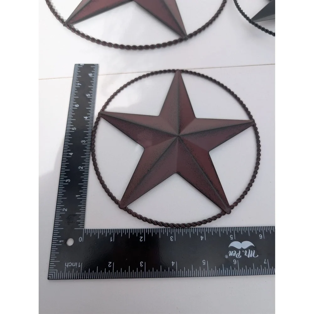 Rustic Metal Barn Star Wall Art Set of 3 Twisted Rope Circle Burgundy Black